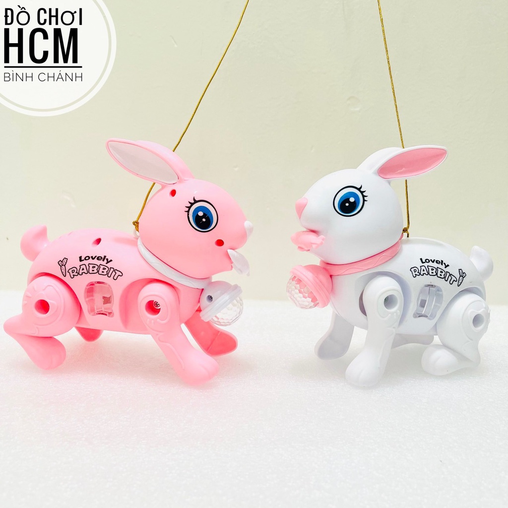 Đồ chơi giải trí thỏ pin có đèn nhạc kèm dây cho bé dắt đi dạo dành cho bé yêu thích động vật, thỏ con