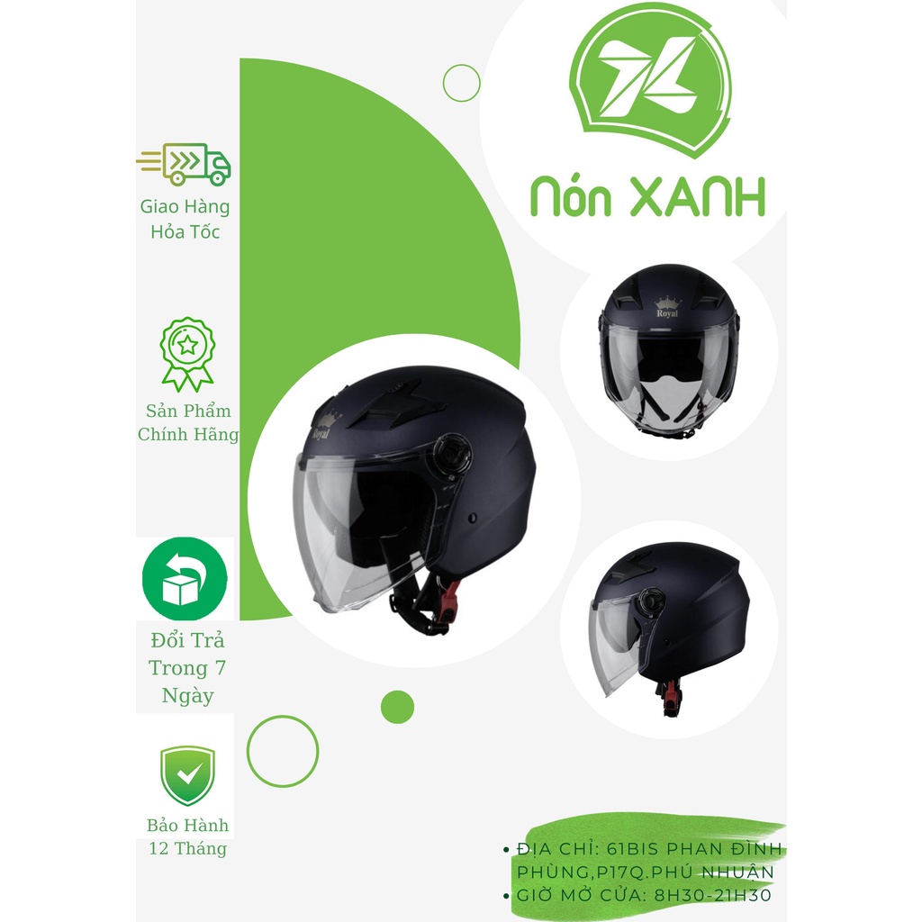 Mũ 3/4 Royal M268 2 Kính Đen Nhám