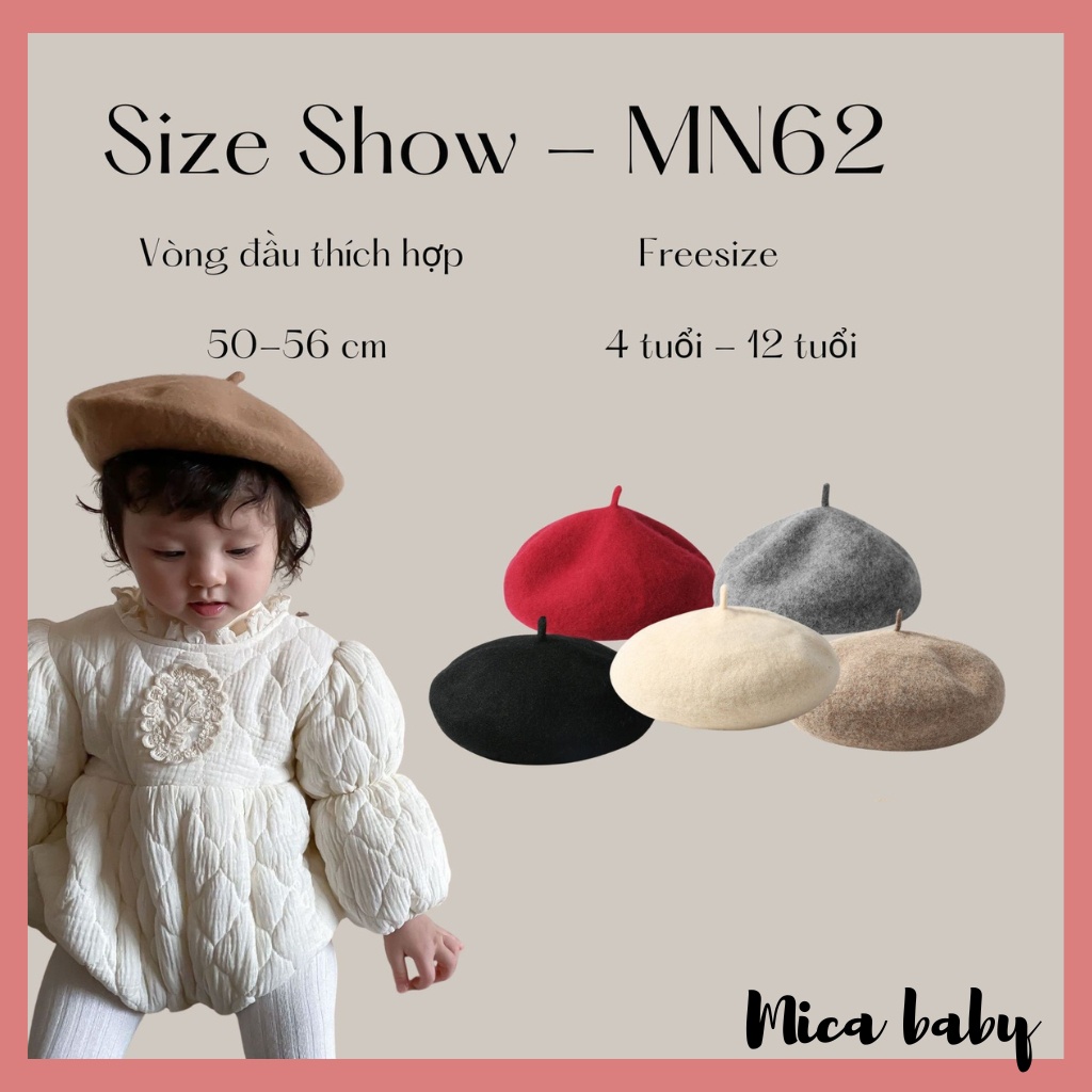 Mũ nồi dạ trơn chất liệu cao cấp cho bé từ 4-12 tuổi MN62 Mica baby