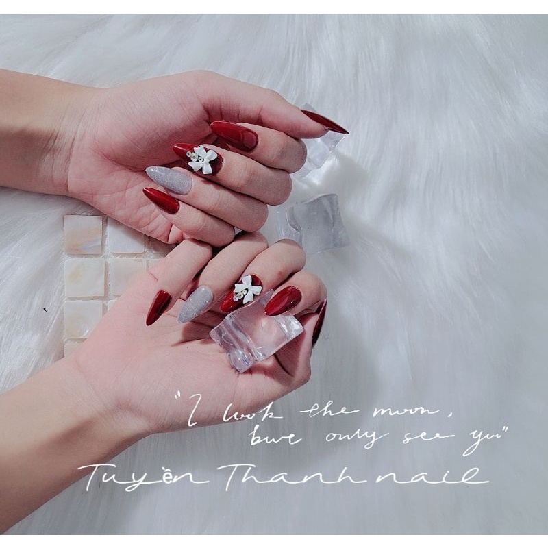 Nail box đính nơ với đá -kèm keo