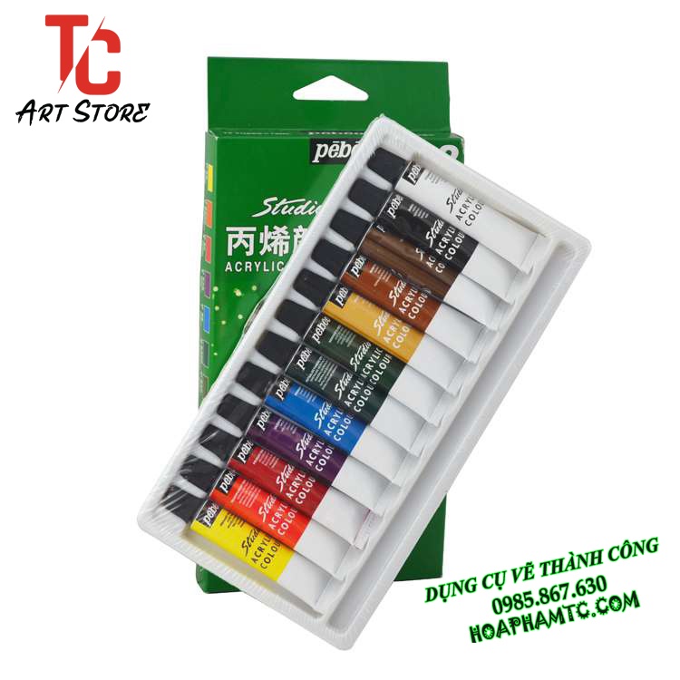 Bộ 12 Màu Acrylic Pebeo, màu vẽ, Màu Acrylic - Tuýp 12ml