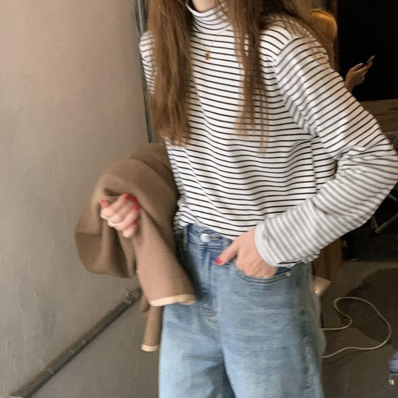 Áo thun COZOK tay dài cổ cao màu trơn dáng ôm thời trang Hàn Quốc