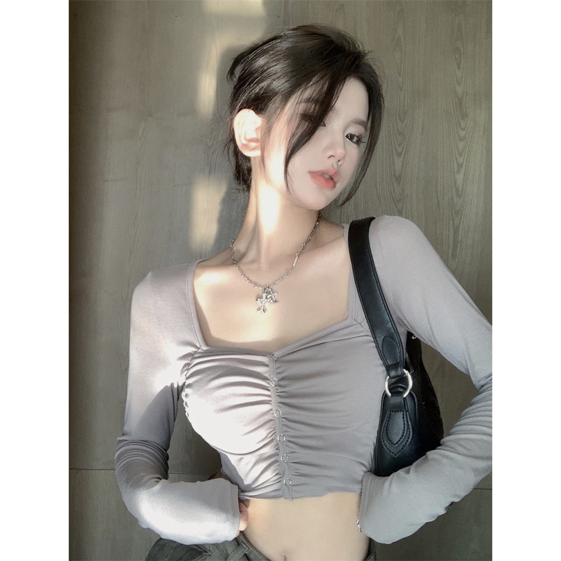 Áo Thun Tay Dài Xếp Ly Thời Trang Hàn Quốc