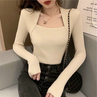 Áo thun gân cổ vuông vạt bầu tay dài ttsla1007