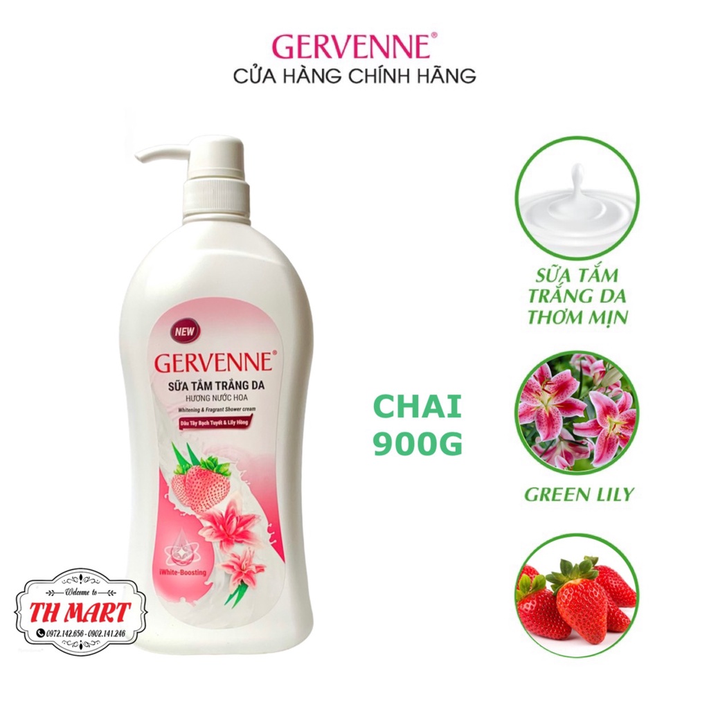 sữa tắm gervenne trắng da hương nước hoa chai 900g tặng túi nhỏ 400g (mẫu bao bì mới )