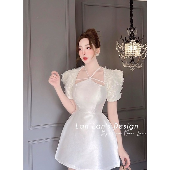 Đầm tafta xòe dây cổ đính hoa 3 màu
