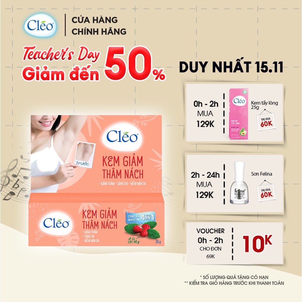 Kem Giảm Thâm Nách Cléo 35g giúp da dưới cánh tay mềm mịn, giảm thâm hiệu quả