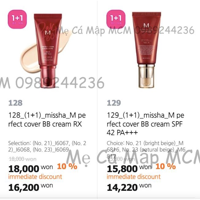 Kem nền Missha M Perfect Cover BB Cream các loại MCM Mẹ Cá Mập