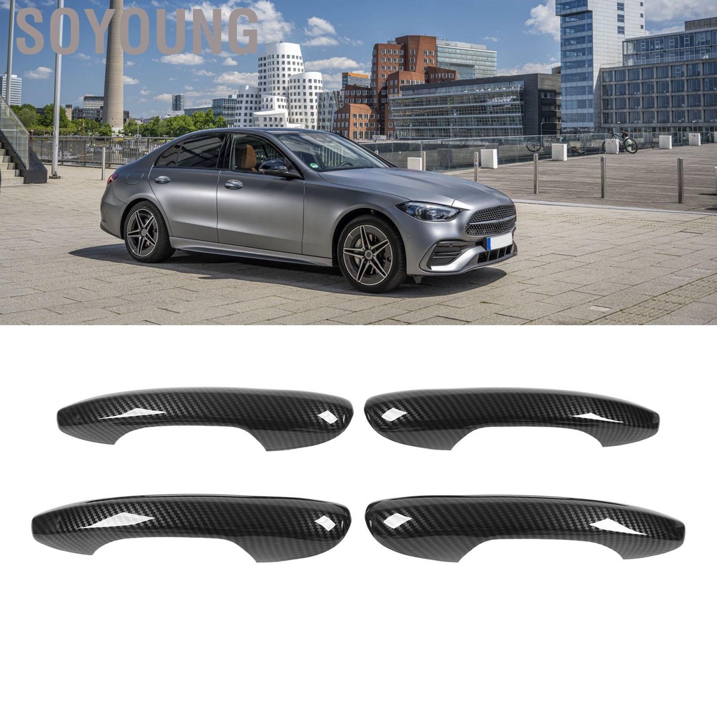 Soyoung Car Exterior Door Handle Cover Carbon Fiber Style Replacement for Mercedes‑Benz C‑class W206 2022 and Up