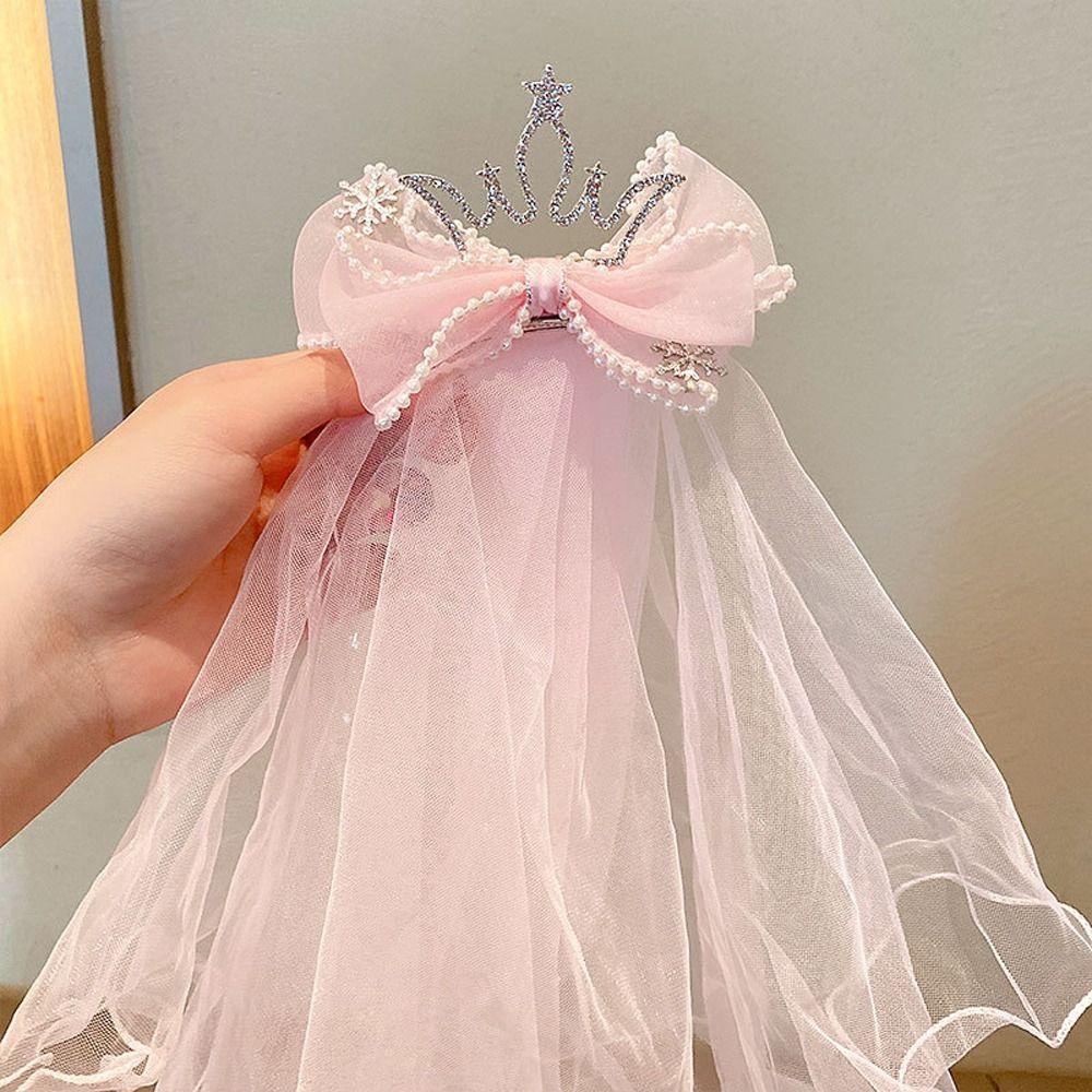 Moccho1 Kẹp Tóc Phối Lưới Hình Vương Miện Dễ Thương Xinh Xắn Cho Bé Gái