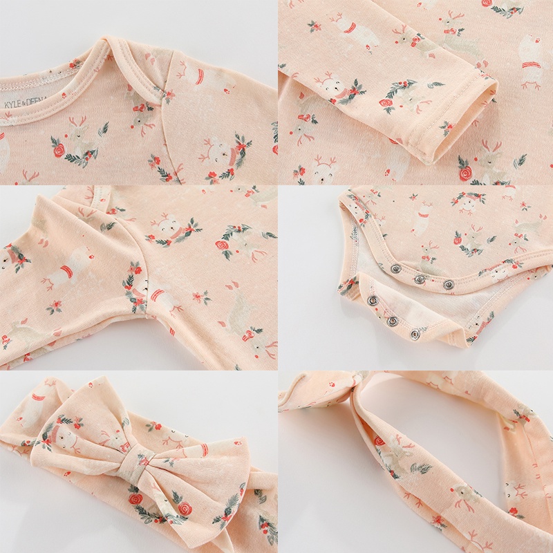 Set Đồ 2 Món Gồm 3 Món Áo Liền Quần Tay Dài In Họa Tiết Hoạt Hình Giáng Sinh Kèm Nón Cho Bé Sơ Sinh