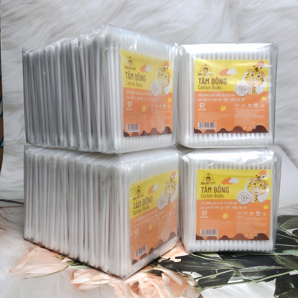 Tăm bông lấy ráy tai người lớn vệ sinh ngoáy tai Bông Bạch Tuyết bịch 42 que 2 đầu trang điểm mềm mịn tiện dụng an toàn