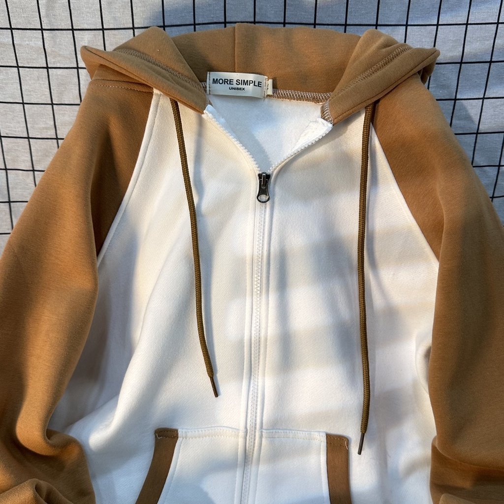 Áo khoác nỉ GIGI phối ZIP basic form rộng unisex nam nữ - áo khoác nỉ mềm mại 2 màu bơ/cam cao cấp-GIDI