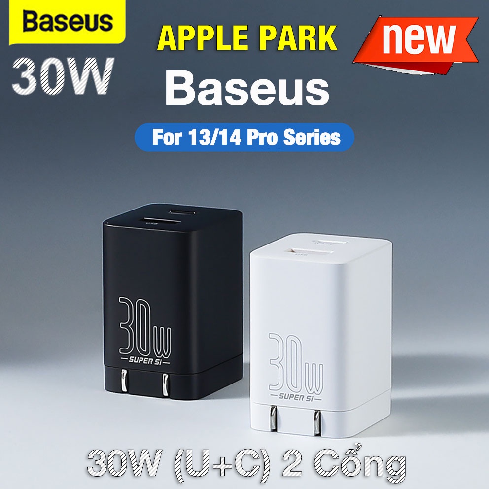 Củ Sạc Nhanh Baseus 30W 2 Cổng C+U Super Si Pro,1C 30W,Hỗ Trợ PD3.0/QC3.0/PPS,Cho13 Pro 14 Pro Max 27W 30W Laptop