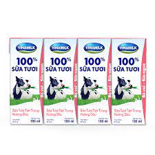 Lốc 4 hộp sữa tươi hương dâu Vinamilk 100% Sữa Tươi 180ml