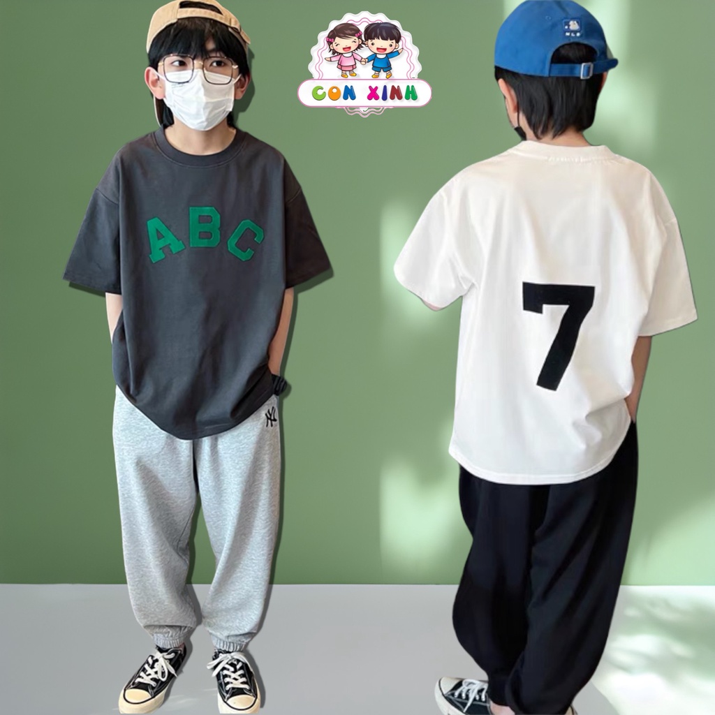 Đồ bộ bé trai Con Xinh áo thun cotton mix quần jogger ABC7,Thời trang dành cho bé từ 4 đến 10 tuổi