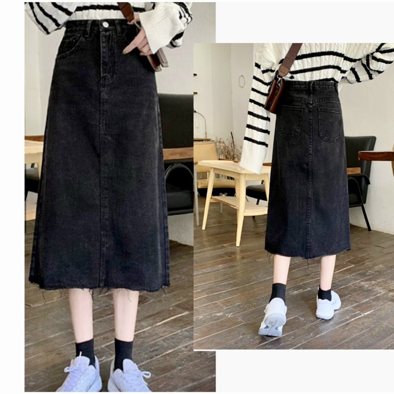 chân váy jean đen trơn basic