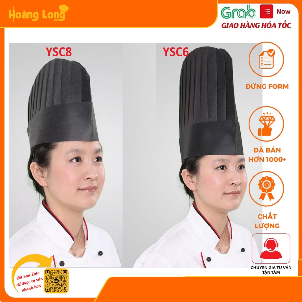 20 Cái Mũ Nón Giấy Bếp Trưởng - 60 gr Sợi thực vật Hàng Cao Cấp Chef hats Yongsheng Fengfan Màu Đen Dạng Bầu