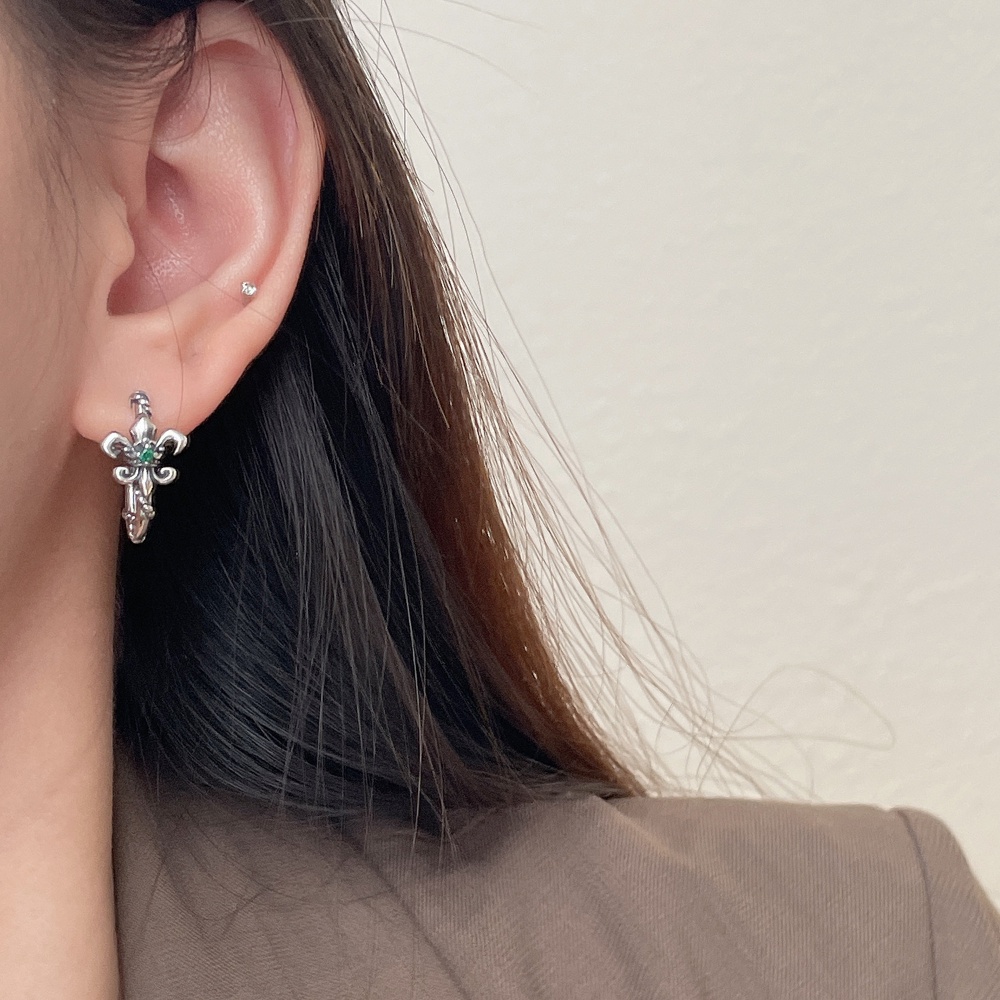 Bông Tai Kim Loại Đính Đá Zircon Phong Cách Hàn Quốc Cho Nam Nữ