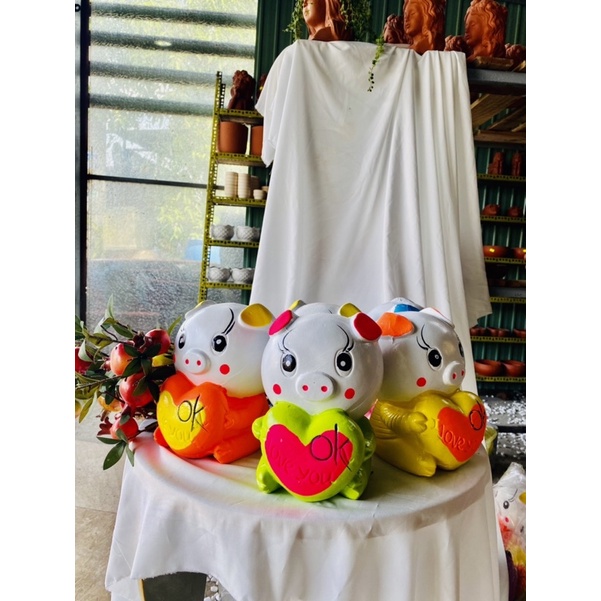 Con heo đất tiết kiệm tiền lợn trái tim I love you đẹp dễ thương