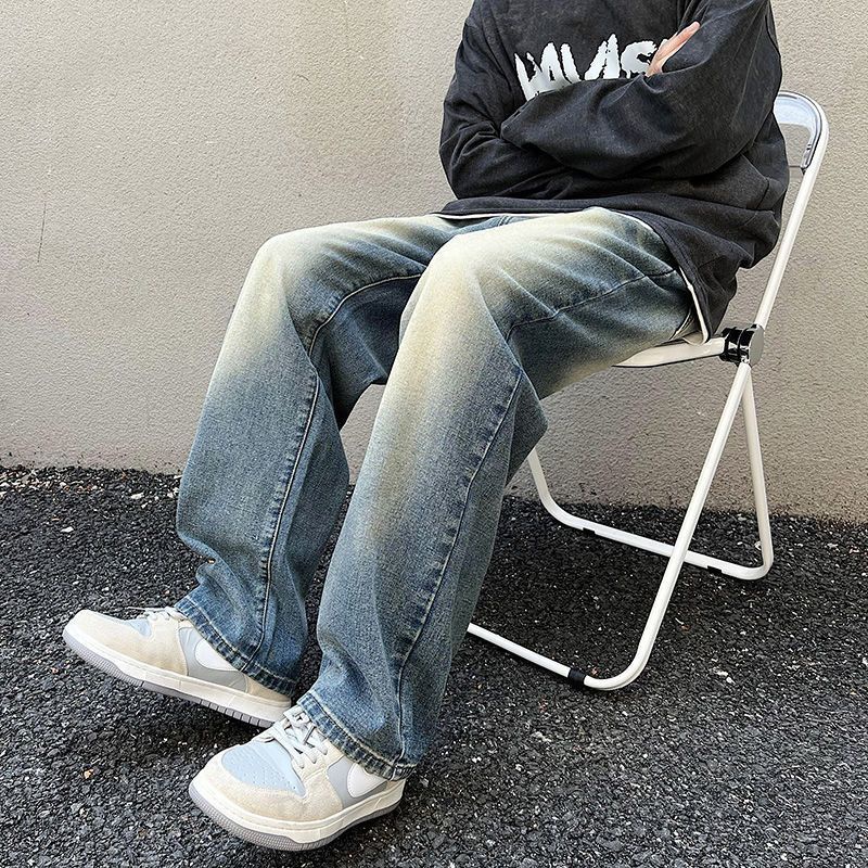 Quần Jean Dài Dáng Rộng Phong Cách Retro Mỹ Thời Trang Mùa Thu Cá Tính Cho Nam