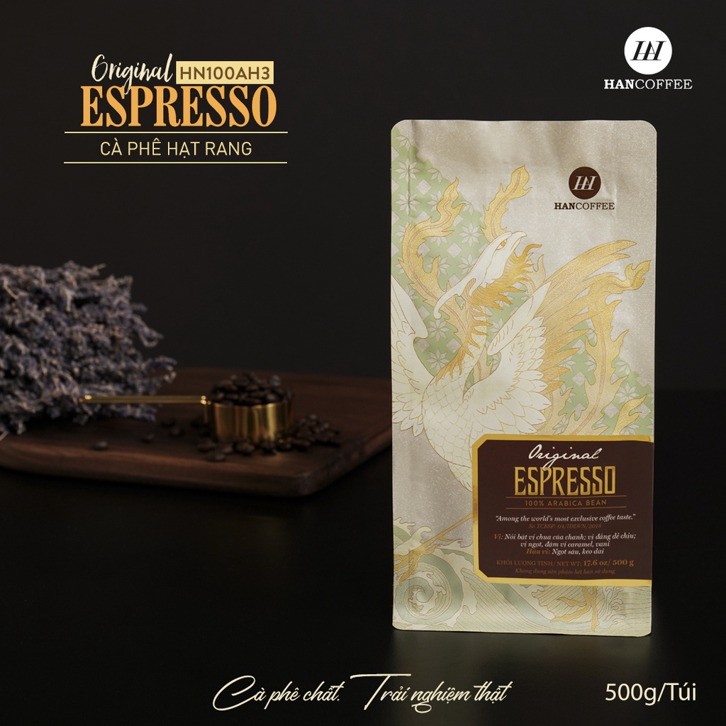 Cà Phê Hạt Rang HANCOFFEE Pha Máy Espresso Cao Cấp Original Arabica Nổi Bật Vị Chua Thanh, Đắng Dịu, Ngọt Sâu HN100AH3