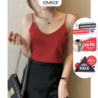 Áo hai dây lụa 92WEAR cổ tim thiết kế chất lụa satin cao cấp mặc trong vest, blazer AD002