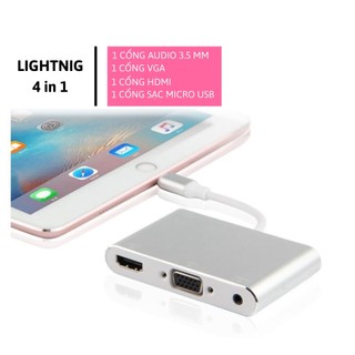 Bộ chuyển đổi Lightning to HDMI hoặc VGA có cổng tín hiệu âm thanh không cần cài đặt tiện lợi 4 IN 1