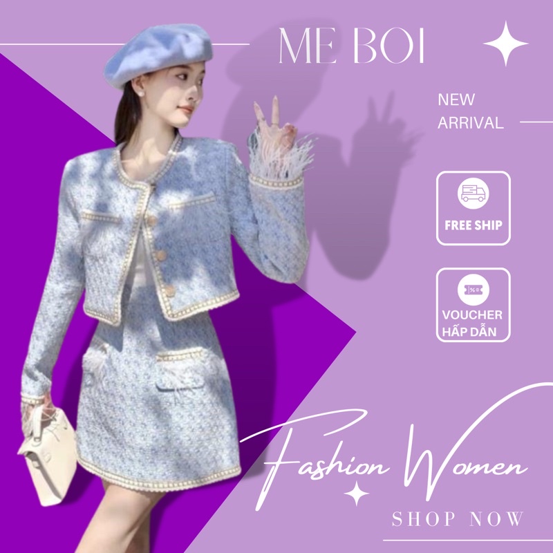 Set Dạ Tweed Tua Rua Áo Khoác Dạ Crop Kèm Chân Váy Chữ A Hai Màu Phong Cách Sang Chảnh_ hàng Order QCCC