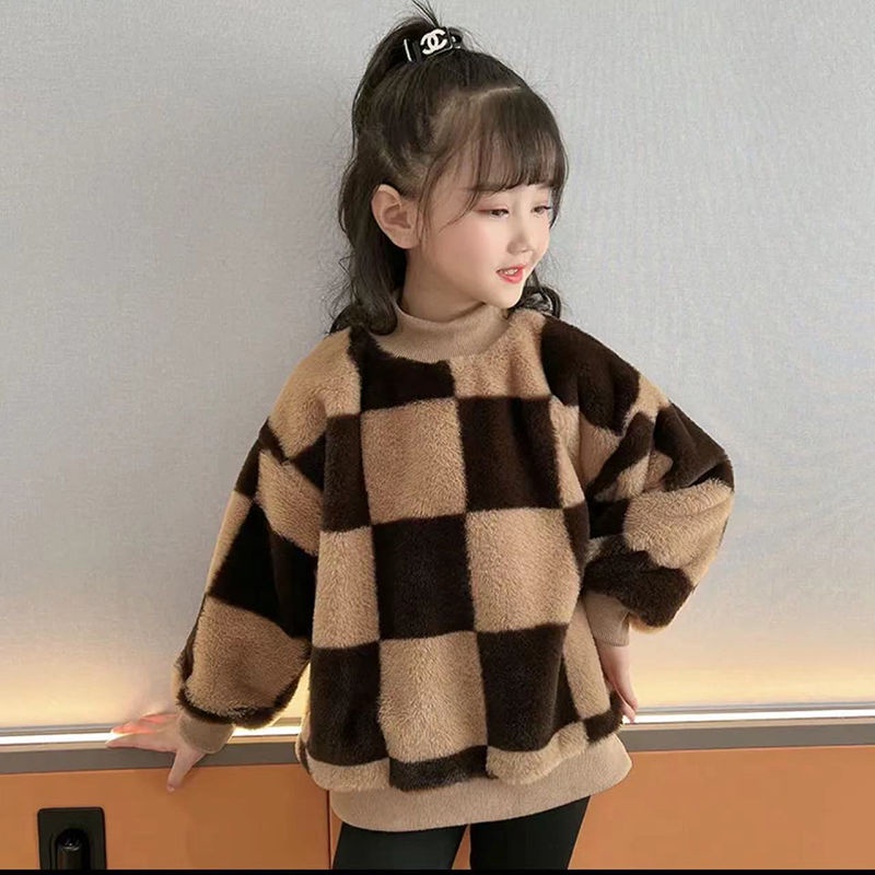 Áo Sweater Lót Lông Cừu Giữ Ấm Phong Cách Mới Thời Trang Thu Đông Dành Cho Bé Gái