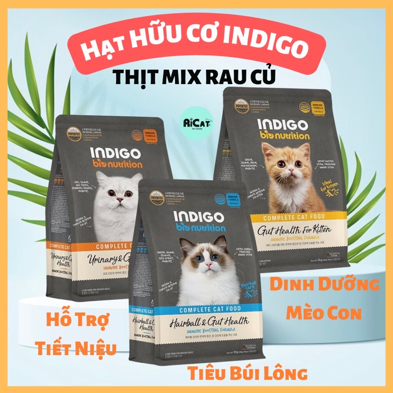[Túi Hãng 2kg] Hạt Hữu Cơ Cao Cấp INDIGO Cho Mèo Hỗ Trợ Bệnh Sỏi Thận, Tiêu Búi Lông 🥩Thịt Thật, Rau Củ Quả