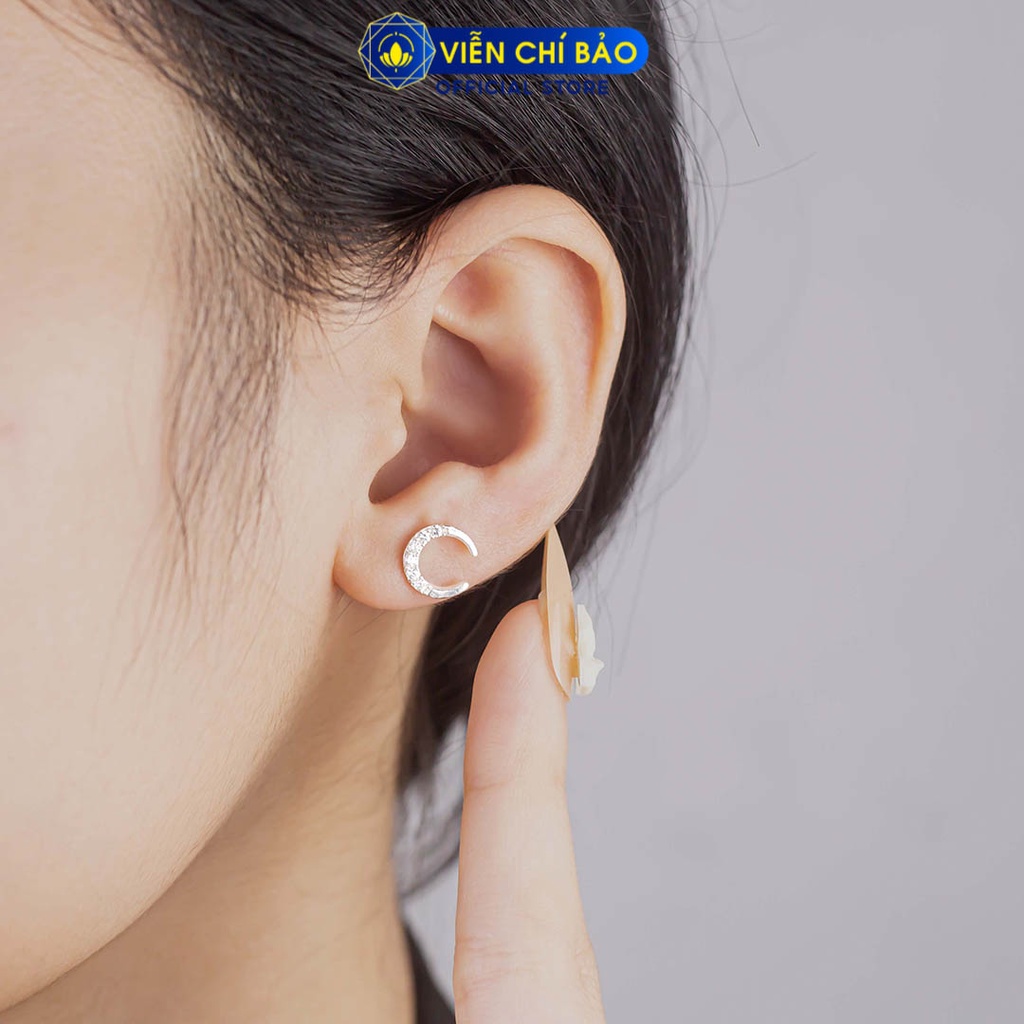 Khuyên tai mặt trăng đính đá chất liệu bạc 925 thời trang phụ kiện trang sức nữ Viễn Chí Bảo E097