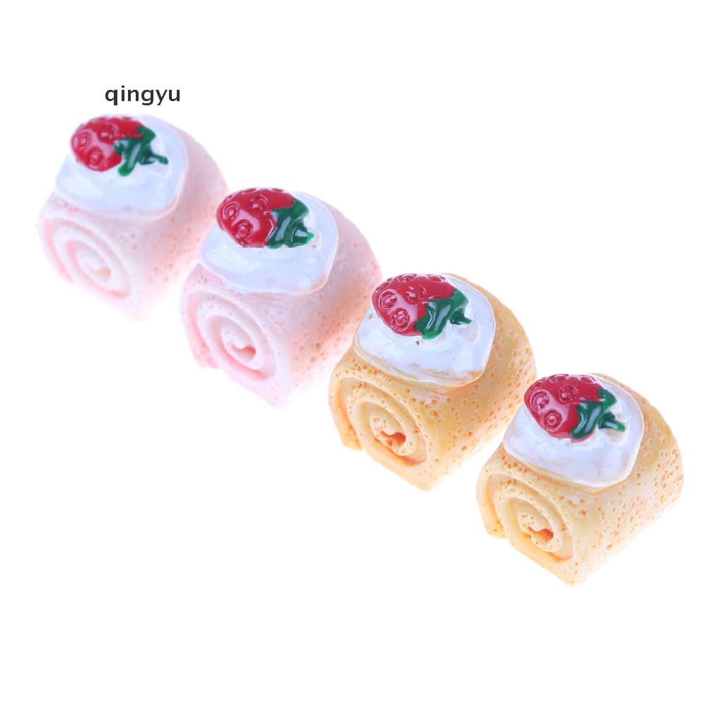 Bộ 5 Mô Hình Bánh Kem Dâu Bằng Nhựa Resin Trang Trí Điện Thoại Thu Nhỏ DIY