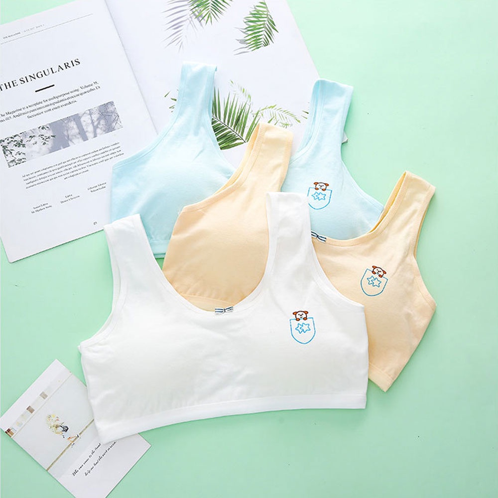 ♥Tigo♥ Kids Girls Bra Cotton Thin Strap Solid Color Teen Girls Bra Training Bra Underwear Sport Bra Kids Bra With Removable Pad