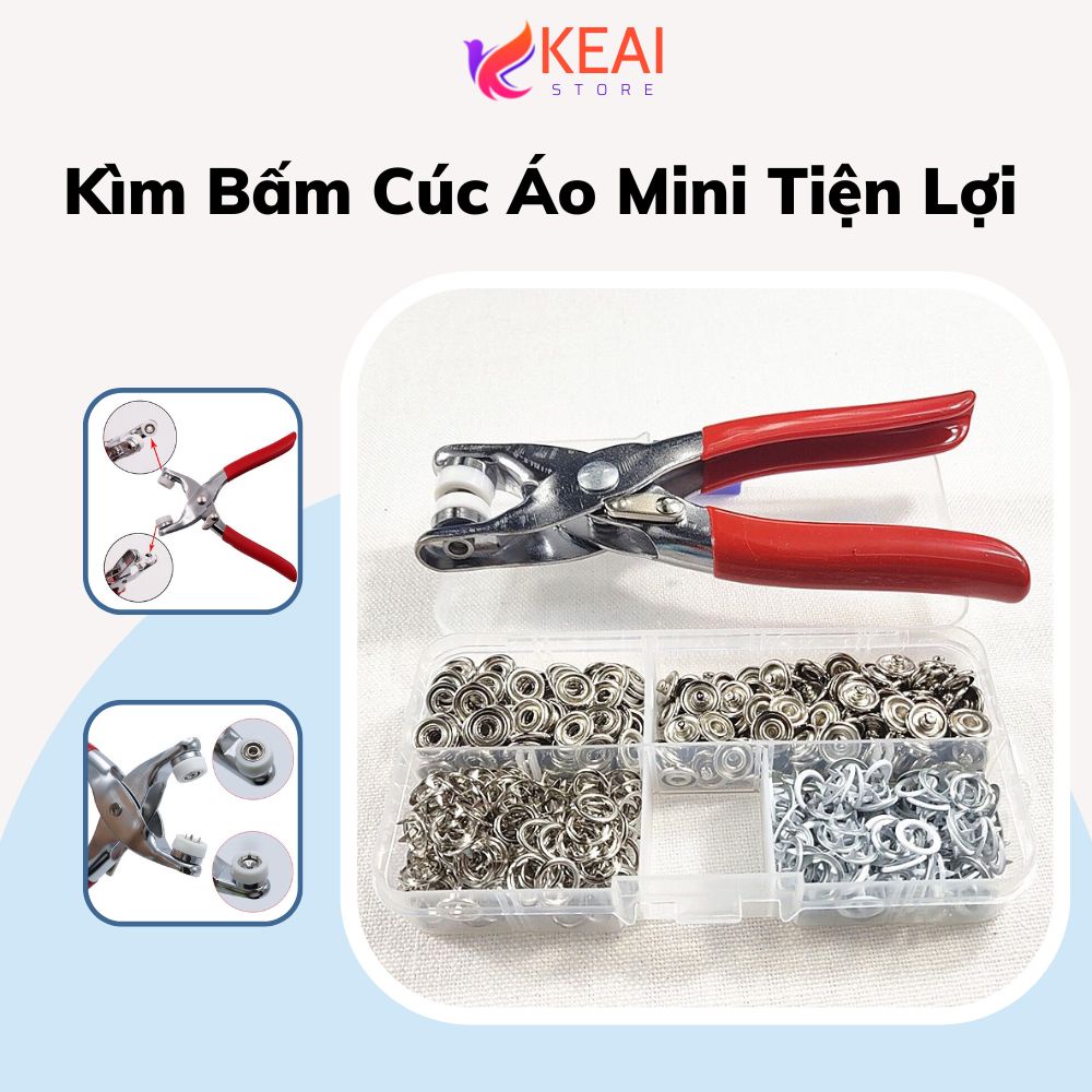Bộ Kìm Bấm Khuy Cúc Áo Kèm Hộp 100 Chi Tiết Cúc Áo, Dụng Cụ Bấm Khuy Đa Năng