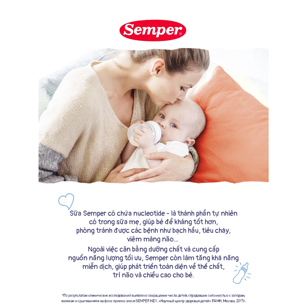 Sữa bột giúp bé tăng cân,cải thiện tiêu hóa,phát triển trí não Semper Bifidus số 1 400g cho bé từ 0-6 tháng tuổi