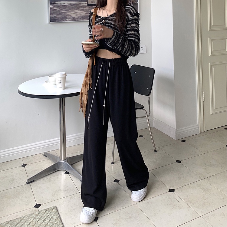 Quần SUXI ống rộng lưng cao co giãn thời trang mùa thu phong cách Hàn Quốc cho nữ