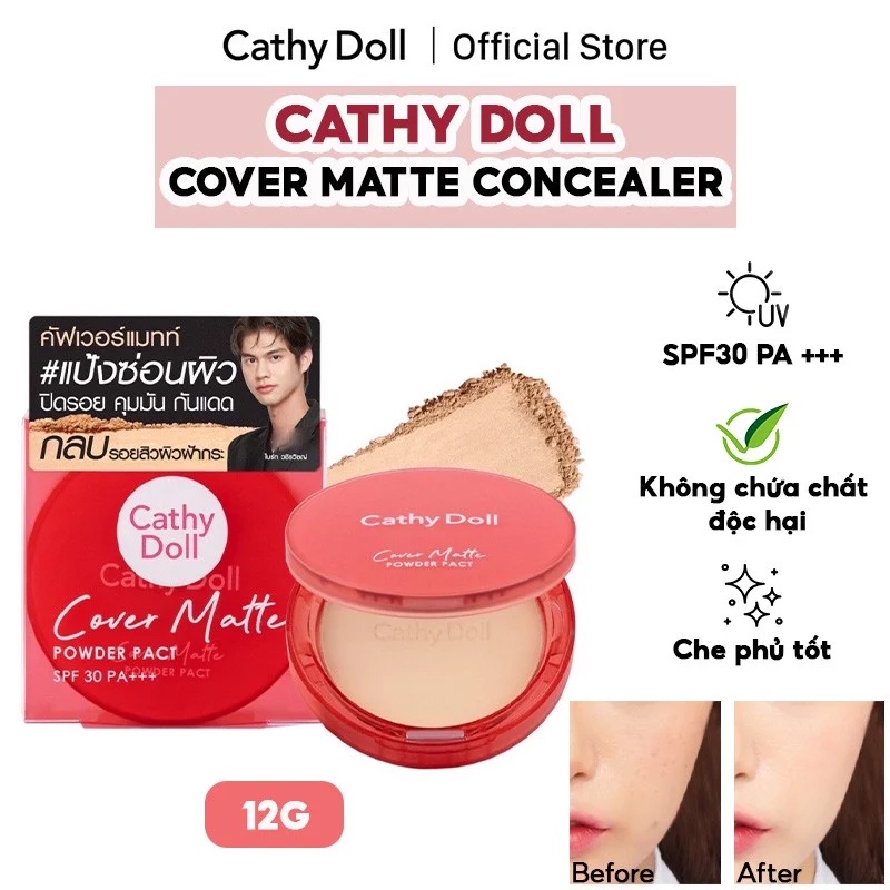 Phấn Nền Ngừa Mụn, Che Khuyết Điểm Cathy Doll Cover Matte Powder Pact SPF30 PA +++ 12g