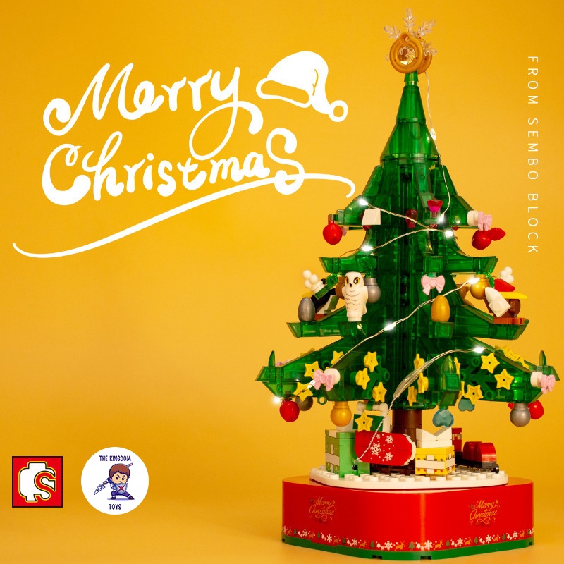 Đồ Chơi Lắp Ráp Giáng Sinh Noel Mô Hình Cây Thông Noel Hộp Nhạc Dây Cót Phát Sáng Merry Christmas 601097