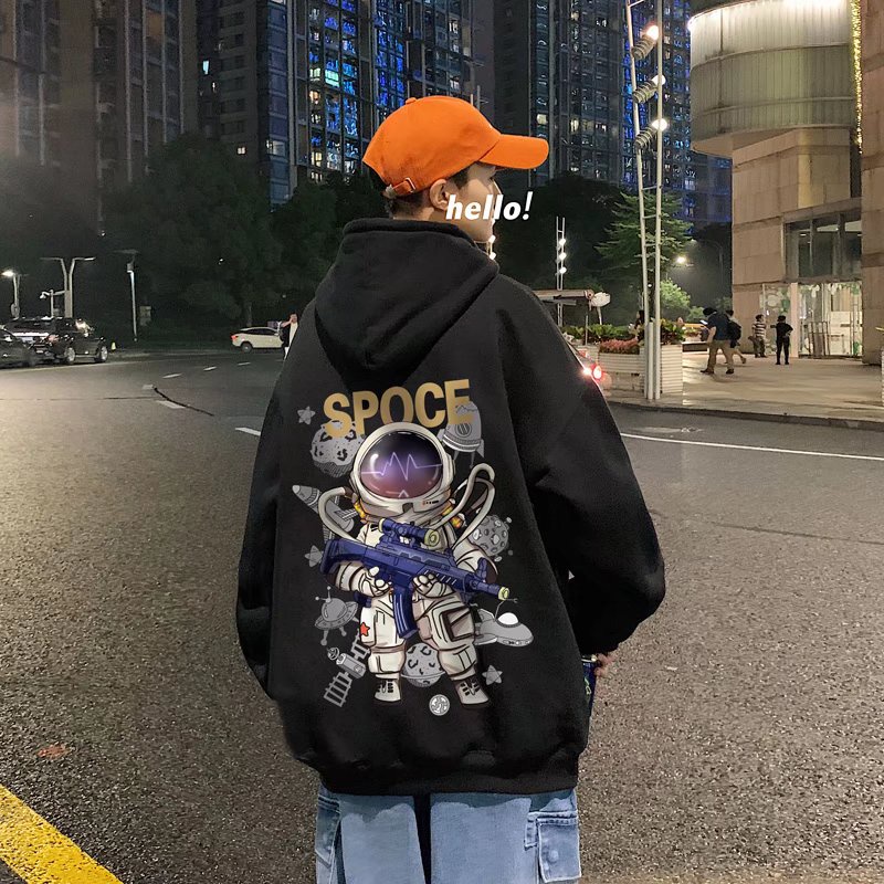 Áo Hoodie Dáng Rộng Tay Dài In Hình Phi Hành Gia Hoạt Hình Thời Trang Mùa Thu Cho Nam Và Nữ