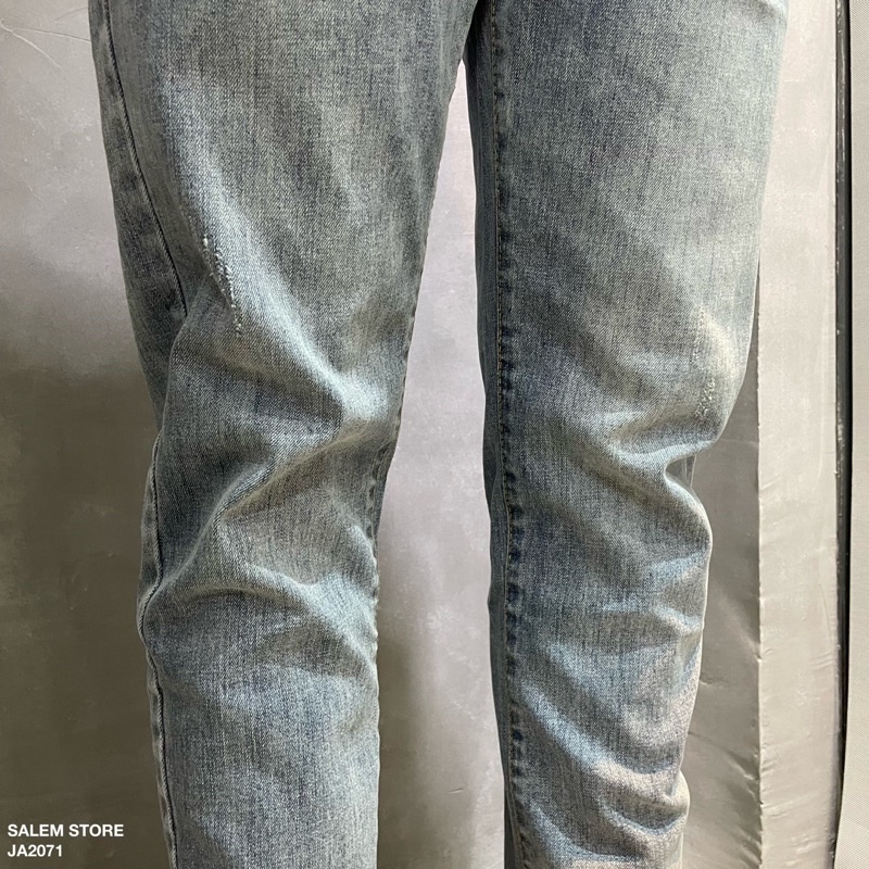 Quần Jeans Nam A2071 form Slimfit Xanh Lơ Đậm Trơn Basic Lai Cắt