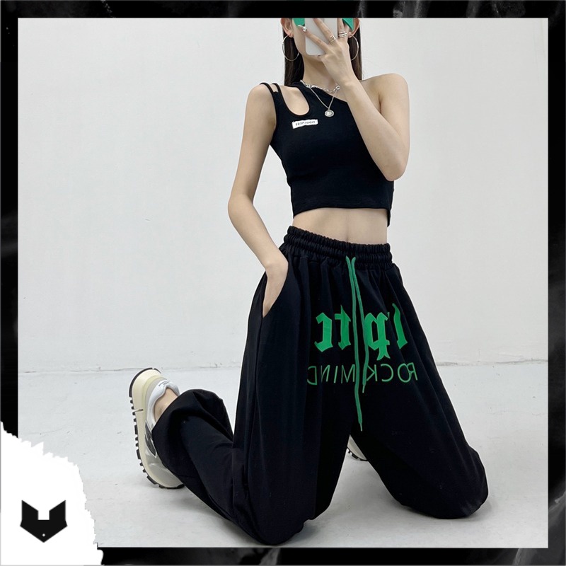 Quần jogger cotton suông ống rộng in chữ trước ROCK MIND unisex nam nữ cá tính hip hop dance Hàn Quốc