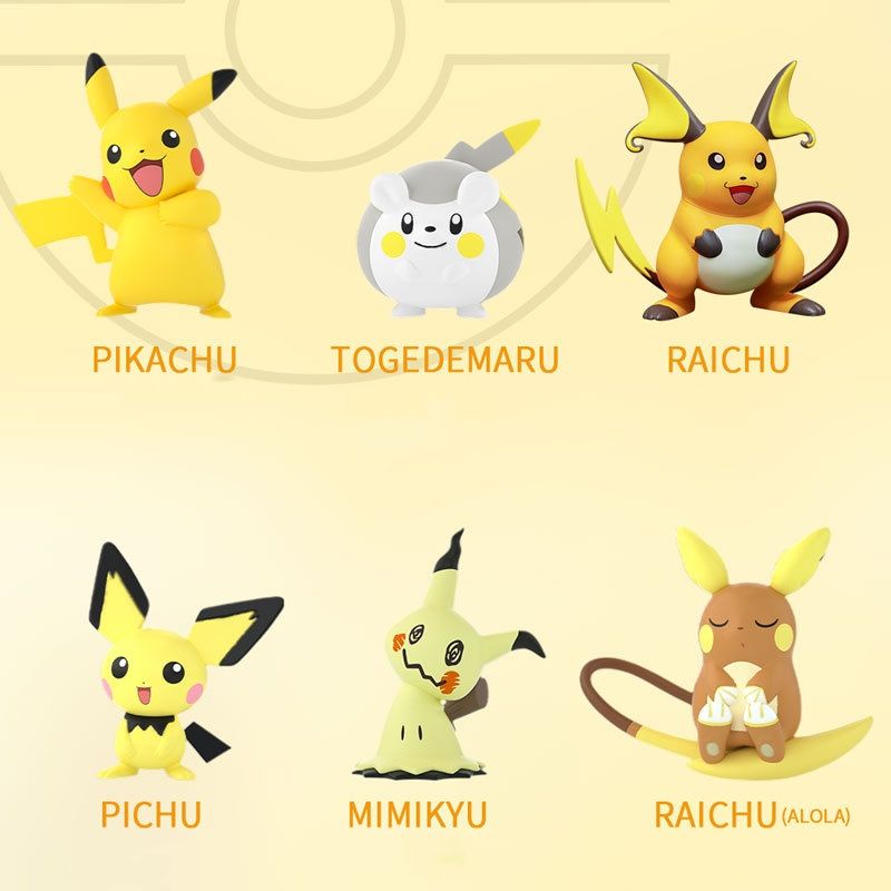 Bộ mô hình 6 Pokemon Pikachu Pichu Raichu Raichu-Alola Mimikyu Togedemaru xinh xắn dễ thương - Kumy Shop