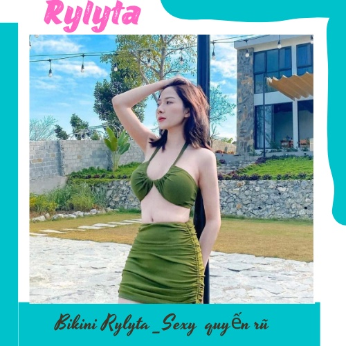 Bikini,đồ bơi đi biển 2 mảnh áo quần váy rút dây kín đáo RYLYTA SR05