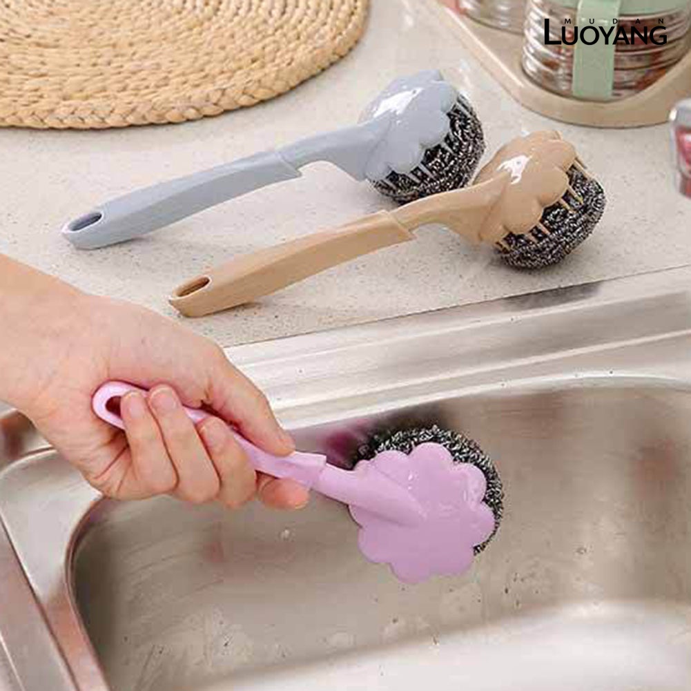 Cọ Chà Nồi Sợi Thép Tay Cầm Bằng Nhựa Tiện Lợi