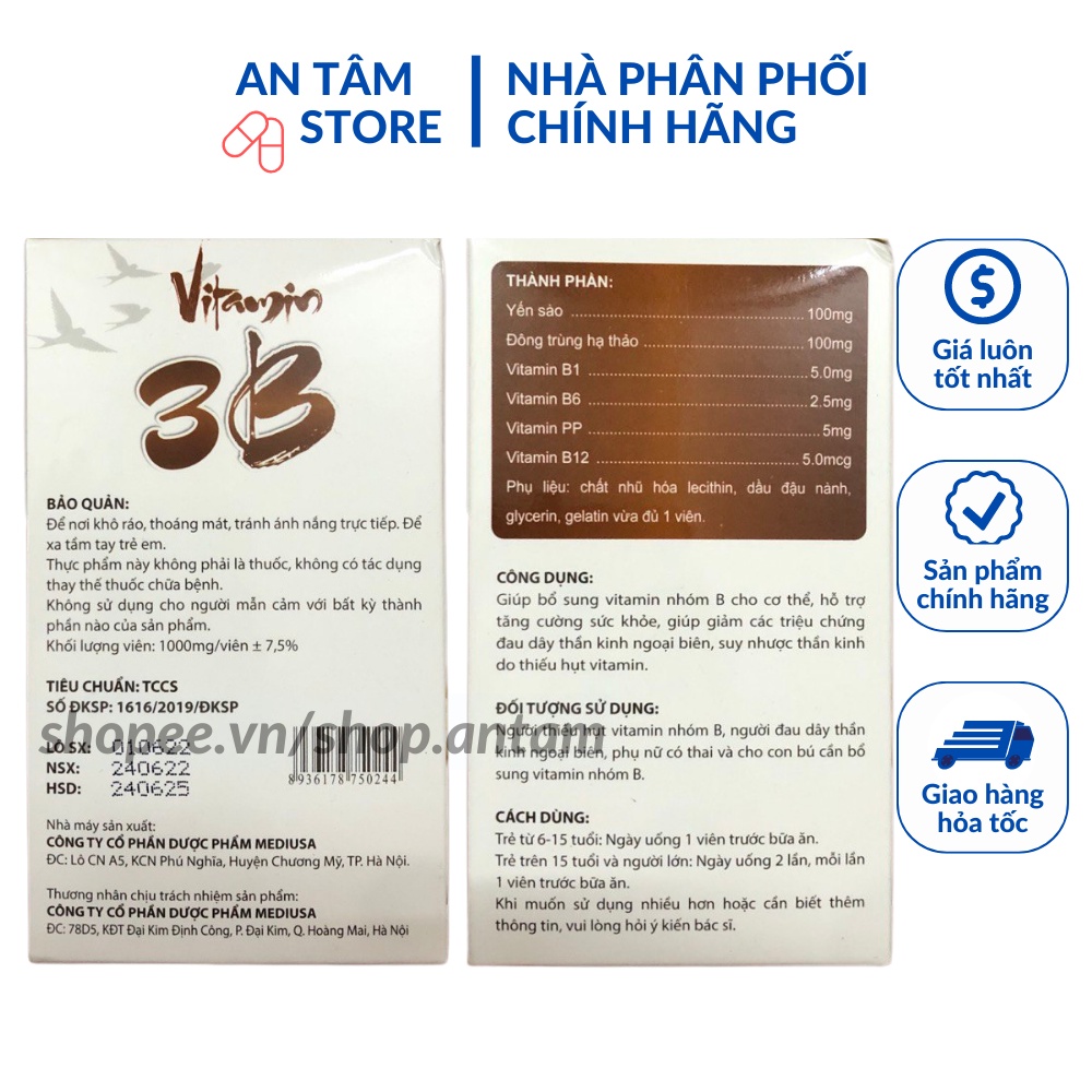 Vitamin B tổng hợp, đông trùng hạ thảo tăng sức khỏe, giảm đau dây thần kinh - 100 viên ]
