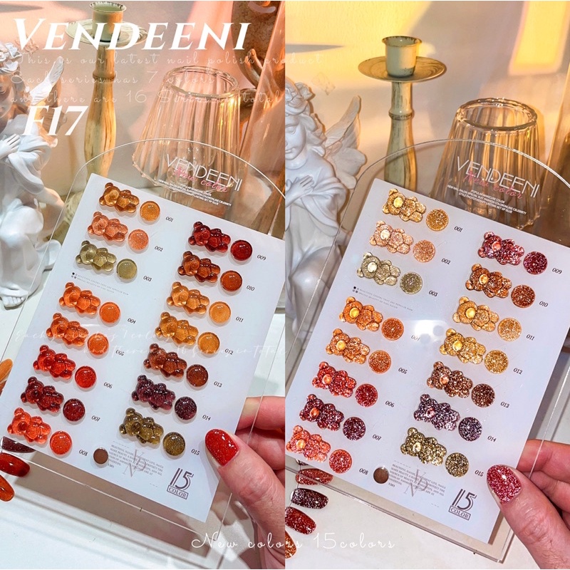 Sơn gel nhũ flash vendeeni set 15 màu mã F17