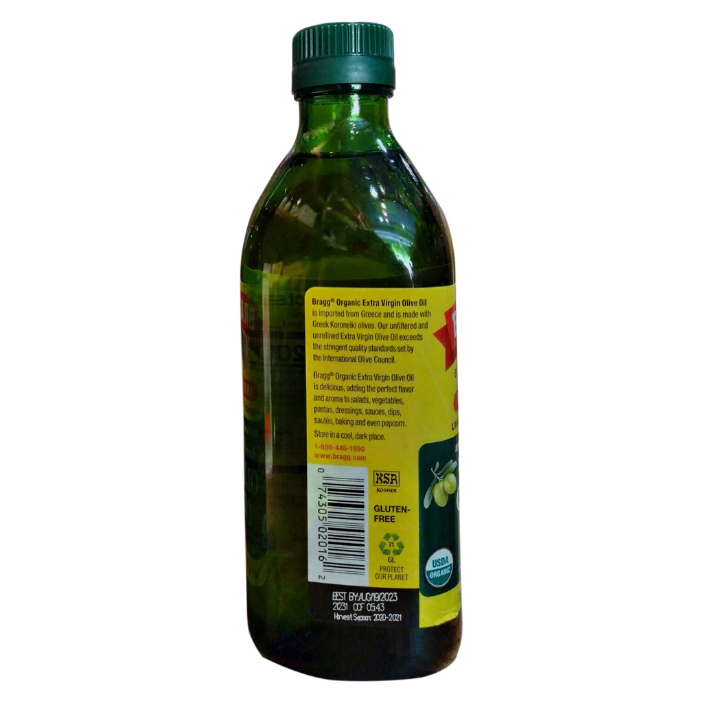 Dầu oliu hữu cơ ép lạnh Bragg 473ml