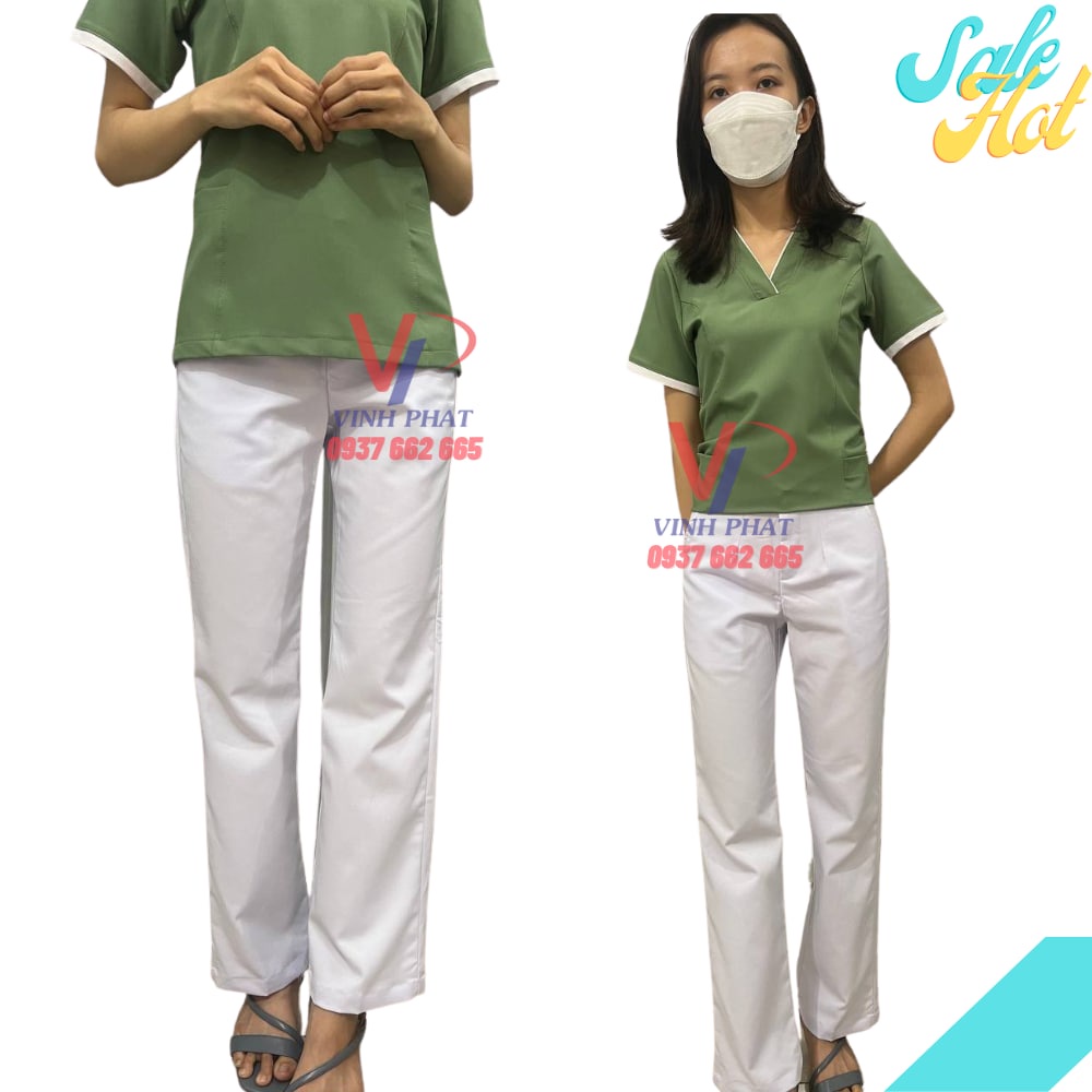 Quần Blouse Trắng Vải Kaki Cao Cấp Mềm Mịn Thoáng Mát Đồng Phục Cho Y Tá Dược Sĩ,Điều Dưỡng  - Hình thật