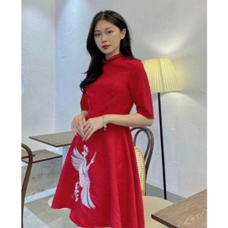 Đầm tết thêu chim hạc xinh xắn bigsize 50-90kg